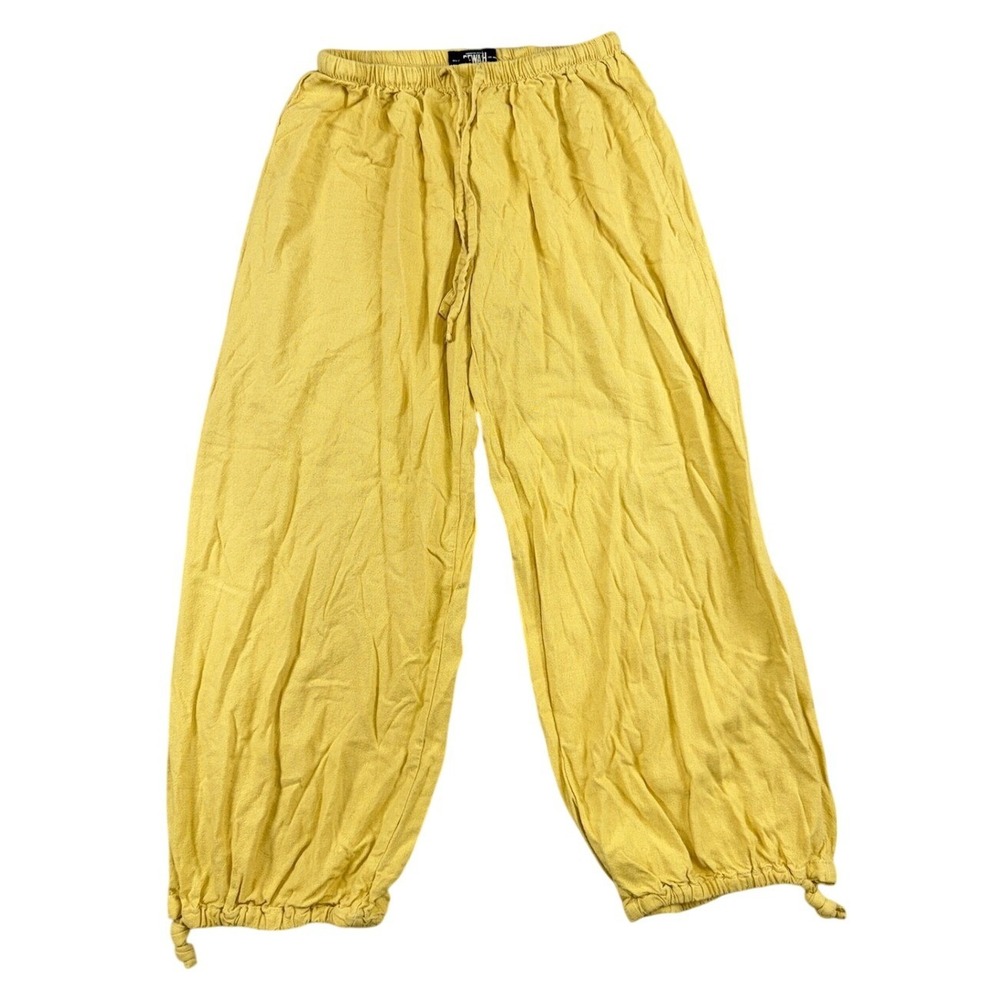 Rewash Mustard Yellow Linen Blend Drawstring Wide Leg Cinched Ankle Pants XS